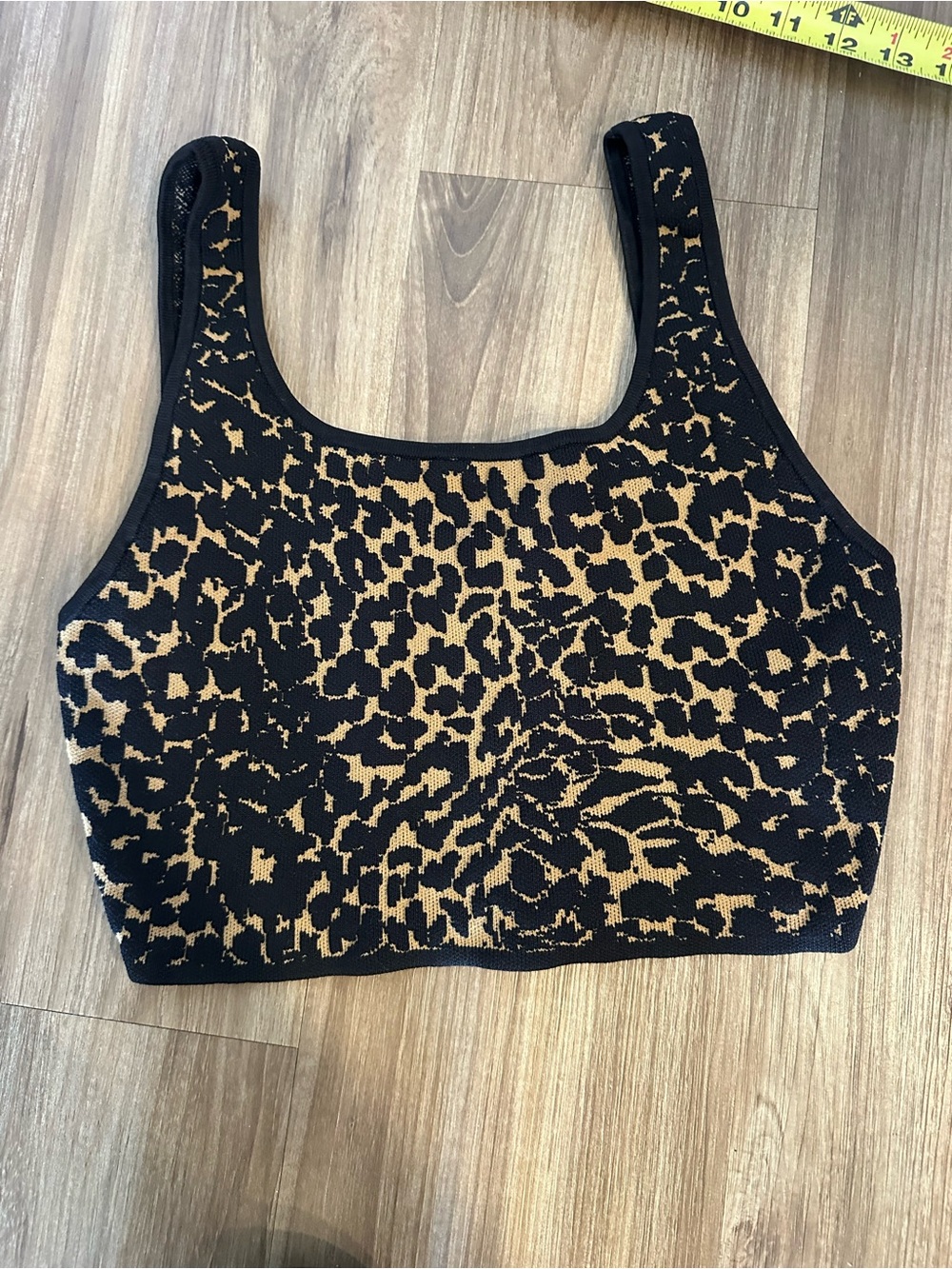 Babaton Leopard-Print Knit Crop Tank - Black & Tan